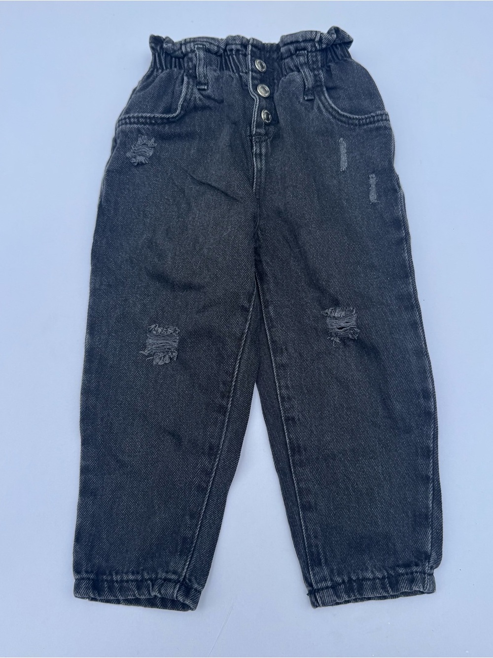 Zara Black Paperbag Distressed Jeans